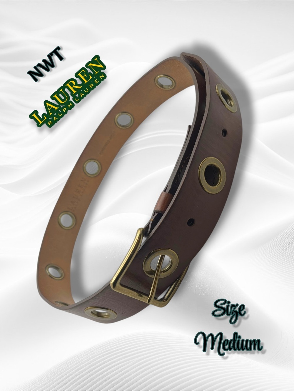 Lauren Ralph Lauren Brown Leather Grommet Belt with Brass Hardware Size Medium